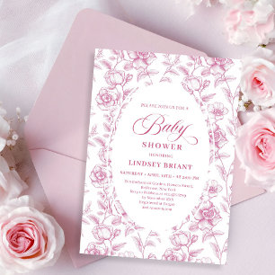 Romantic Boho Blush Pink Floral Roses Baby Shower Invitation