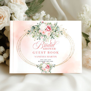 Romantic Boho Blush Roses Bridal Shower Guestbook