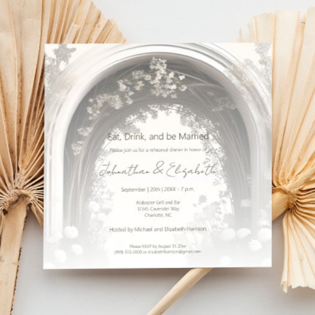 Romantic Boho Botanical Arch Rehearsal Dinner Invitation (Romantic Boho Botanical Arch Wedding Rehearsal Dinner Invitation)