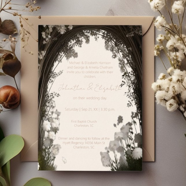 Romantic Boho Botanical Arch Wedding (Romantic Boho Botanical Arch Foil Wedding Invitation)