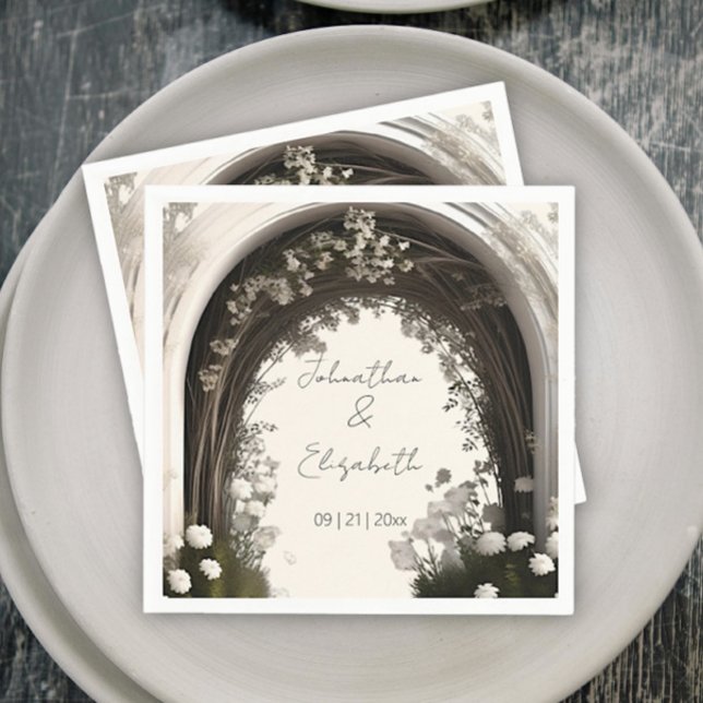 Romantic Boho Botanical Arch Wedding Napkin (Romantic Boho Botanical Arch Wedding Paper Napkins)