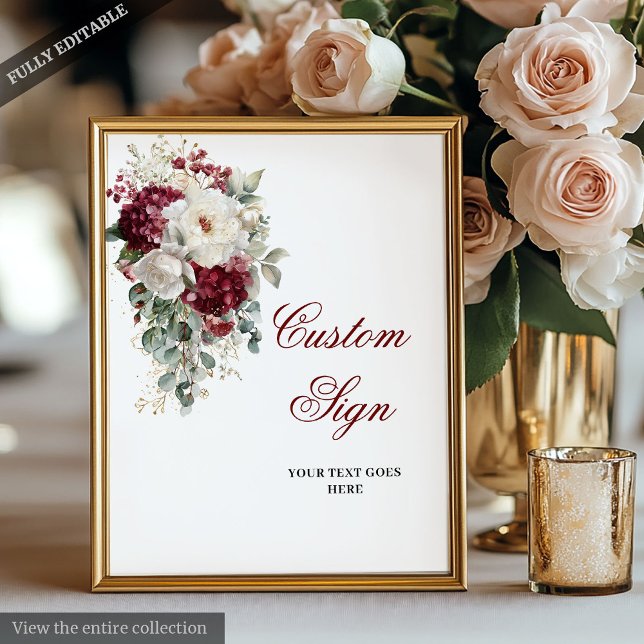 Romantic Boho Burgundy Gold Wedding Custom Poster (Romantic Boho Burgundy Gold Wedding Custom Poster)