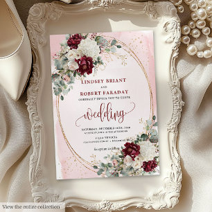 Romantic Boho Burgundy Rose Wedding Invitation Set