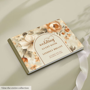 Romantic Boho Copper Ivory Sage Flower Wedding Guest Book