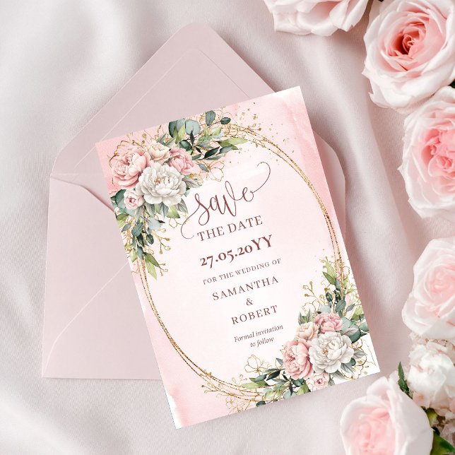 Romantic Boho Dusty Pink Floral Save The Date (Romantic Boho Dusty Pink Floral Save The Date)