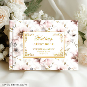 Romantic boho dusty pink flowers gold wedding guest book
