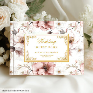 Romantic boho dusty pink gold wedding guest book