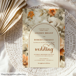Romantic Boho Earthy Colours Ivory Sage Flower  Invitation