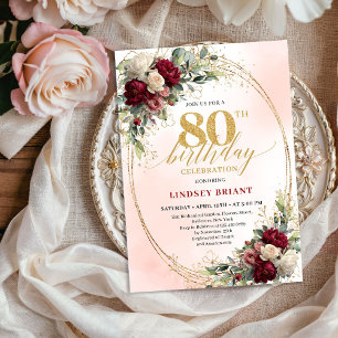 Romantic Boho Floral 80th Birthday Celebration Invitation