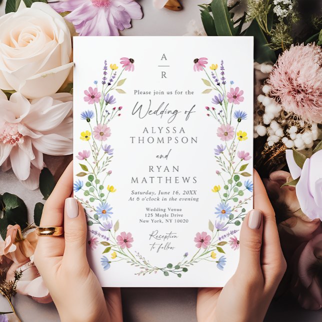 Romantic Boho Garden Wildflower Monogram Wedding Invitation (Creator Uploaded)
