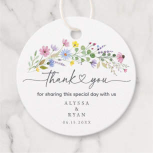 Romantic Boho Garden Wildflower Thank You Favour Tags