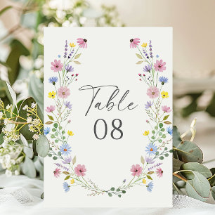 Romantic Boho Garden Wildflower Wedding Table Number