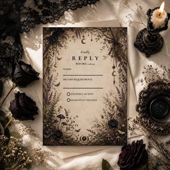 Romantic Boho Goth Wedding RSVP Card (Creator Uploaded)