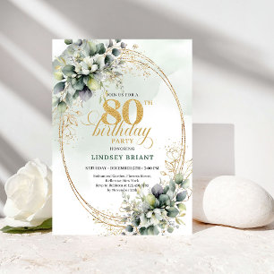 Romantic Boho Green and Gold 80th Birthday Card