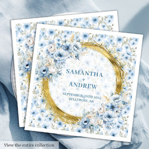 Romantic Boho Light Blue Gold Glitter Wedding  Napkin