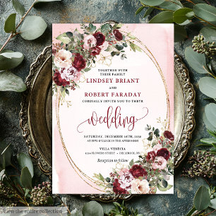 Romantic Boho Marsala Blush Gold Roses Wedding Invitation