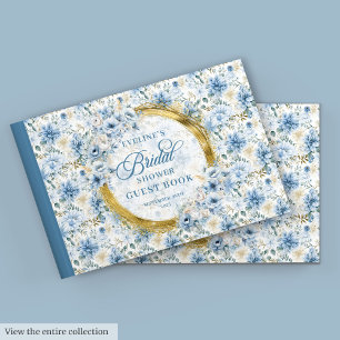 Romantic Boho Pastel Blue Gold Wild Flowers Bridal Guest Book