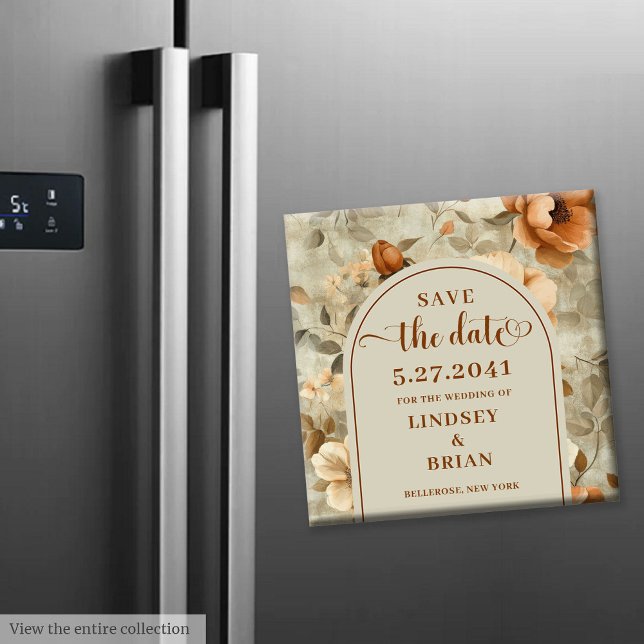 Romantic Boho Rust Ivory Olive Floral Save Date Magnet (Romantic Boho Rust Ivory Olive Floral Save the Date)