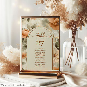 Romantic Boho Rust Ivory Olive Floral Table Number