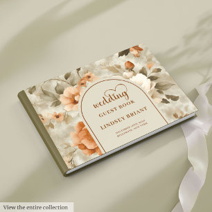 Romantic Boho Rusty Ivory Sage Flowers Wedding Guest Book