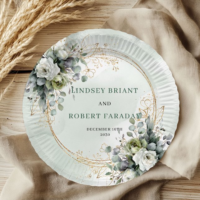 Romantic Boho Sage Green Wedding Paper Plates (Romantic Boho Sage Green Wedding Paper Plates)