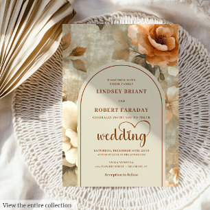 Romantic Boho Terracotta Olive Flower Wedding  Invitation
