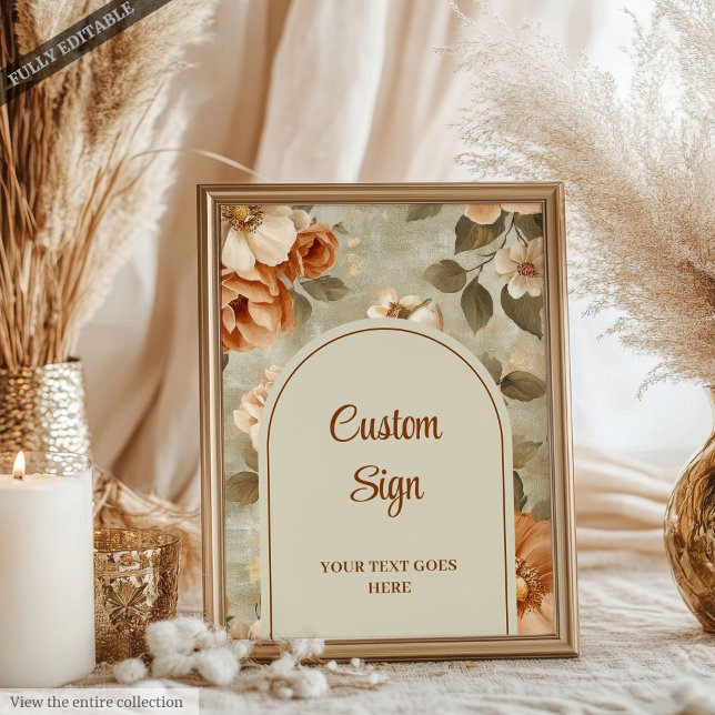 Romantic Boho Terracotta Sage Green Personalised  Poster (Romantic Boho Terracotta Sage Green Personalized Sign)