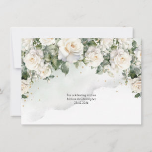 Romantic boho white roses and greenery & gold thank you card