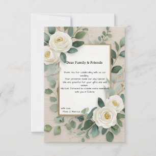 Romantic Boho White Roses Elegant Wedding Thank You Card