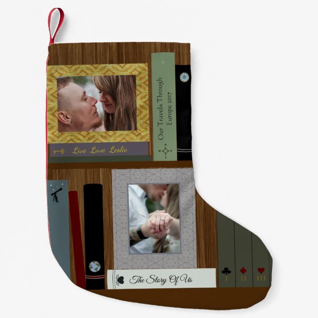 Romantic Book Lover Book Shelf Personalised Small Christmas Stocking (Front)