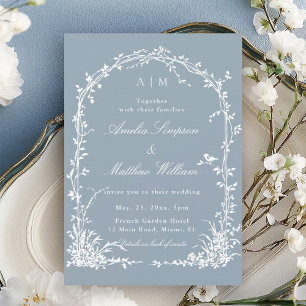 Romantic Botanical Arch Garden Dusty Blue Wedding  Invitation