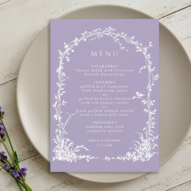 Romantic Botanical Arch Garden Lavender Wedding Menu (Creator Uploaded)