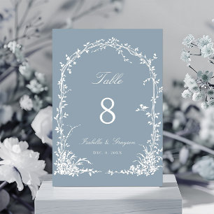 Romantic Botanical Arch Garden Wedding Dusty Blue Table Number