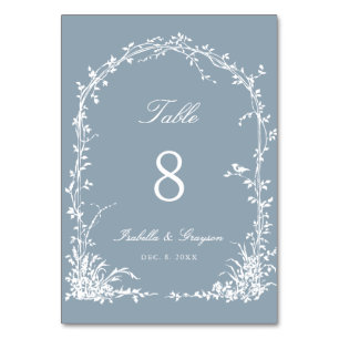 Romantic Botanical Arch Garden Wedding Dusty Blue Table Number