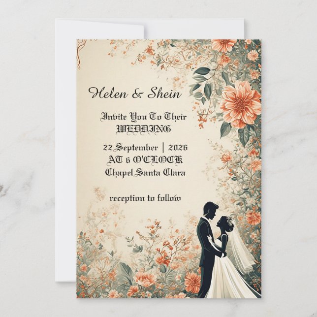 🌸 Romantic Botanical Border With Couple Silhouett Invitation (Front)