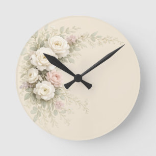 Romantic Botanical Corner Bouquet for Elegant Round Clock