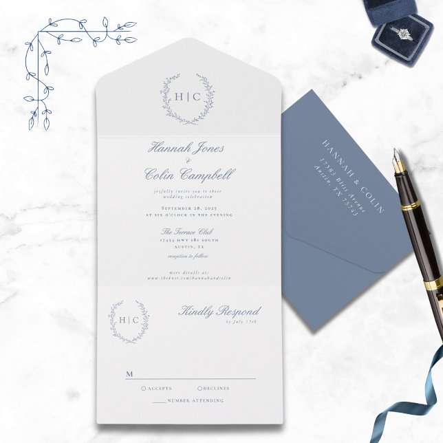 Romantic Botanical Crest Wedding All In One Invitation (Creator Uploaded)