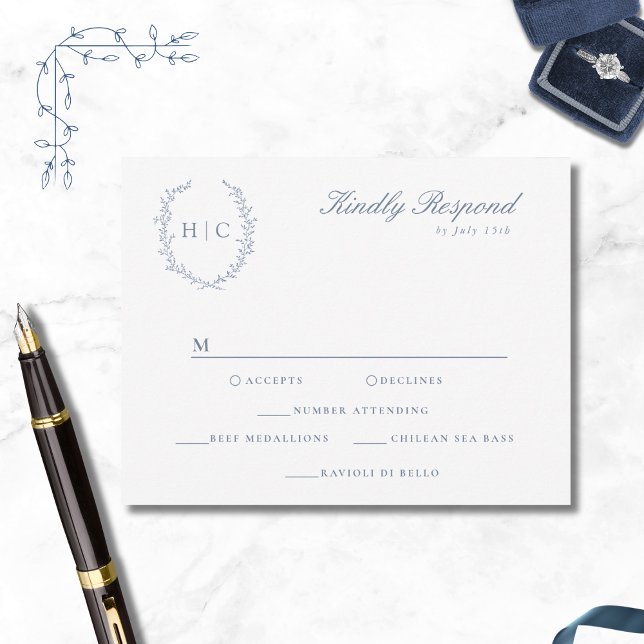 Romantic Botanical Crest Wedding RSVP Card (Creator Uploaded)