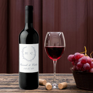 Romantic Botanical Crest Wedding Wine Label