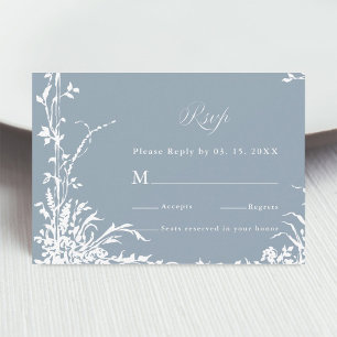 Romantic Botanical Garden Dusty Blue Wedding RSVP Card