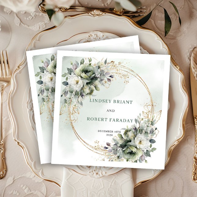 Romantic Botanical Gold Floral Wedding Napkins (Romantic Botanical Gold Floral Wedding Napkins)