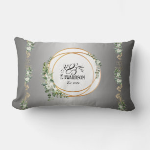 Romantic Botanical Golden Rings Anniversary Lumbar Cushion