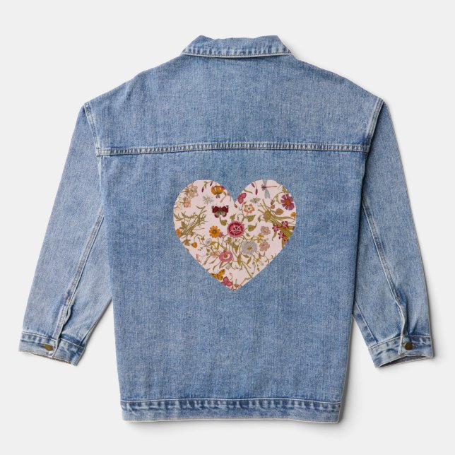 romantic botanical heart  denim jacket (Back)