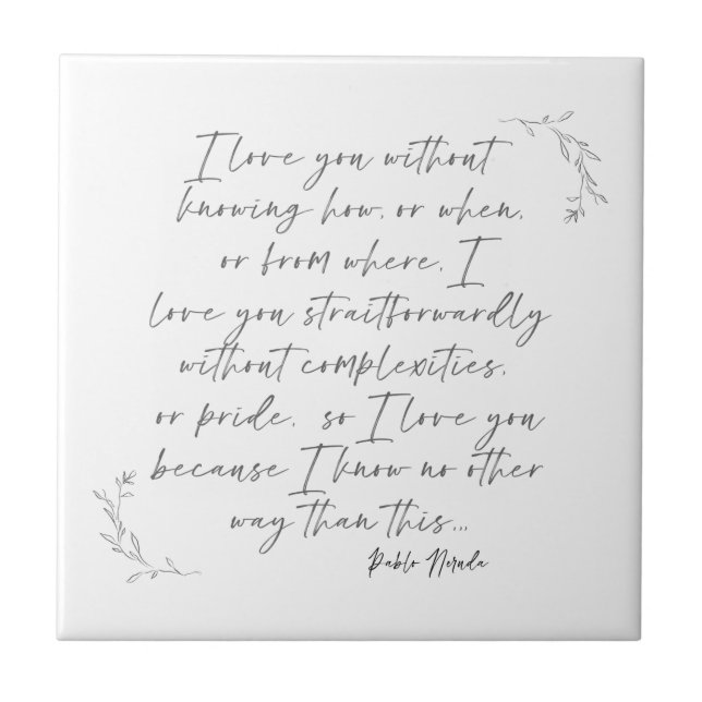 Romantic Botanical Poetry Calligraphy   Ceramic Tile (Front)