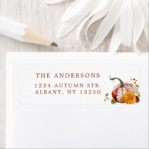 Romantic Botanical Pumpkin & Flowers Return Address Label
