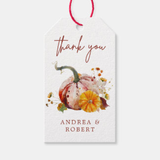 Romantic Botanical Pumpkin & Flowers Thank You Gift Tags