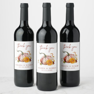 Romantic Botanical Pumpkin & Flowers Thank You Wine Label