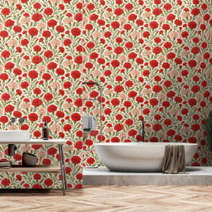 Romantic Botanical Red Carnation Floral Wallpaper