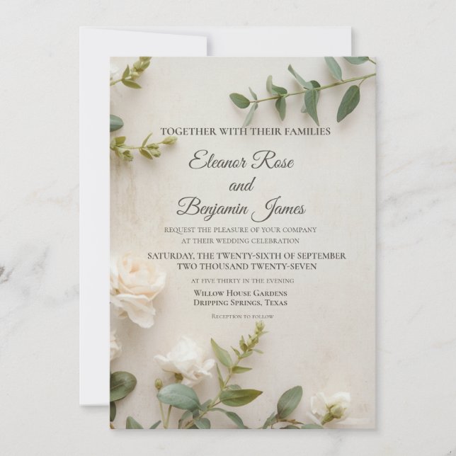 Romantic Botanical Vintage Wedding Invitation (Front)