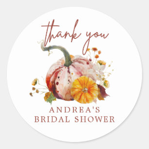 Romantic Botanical Watercolor Pumpkins Thank You Classic Round Sticker